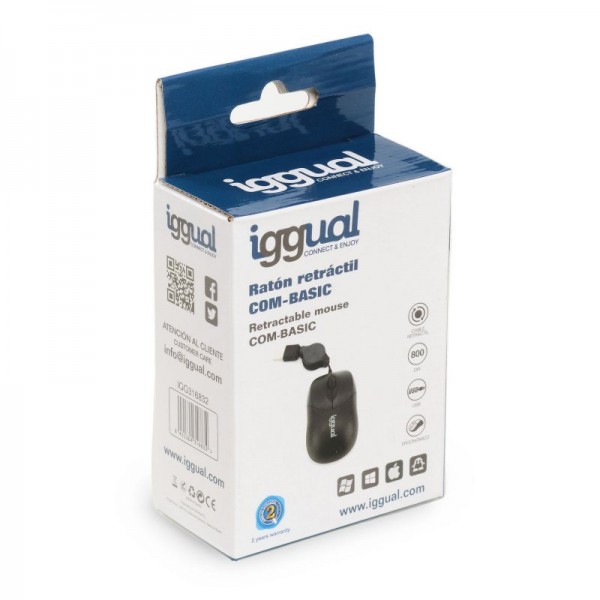 Iggual ratón retráctil com-basic-800dpi negro